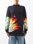 Raey - Stencil Tulip Intarsia Wool Sweater - Womens - Navy Multi