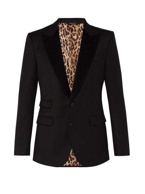 Matchesfashion.com Dolce & Gabbana - Velvet Lapel Wool Blend Leopard Tuxedo Jacket - Mens - Black