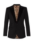 Matchesfashion.com Dolce & Gabbana - Velvet Lapel Wool Blend Leopard Tuxedo Jacket - Mens - Black