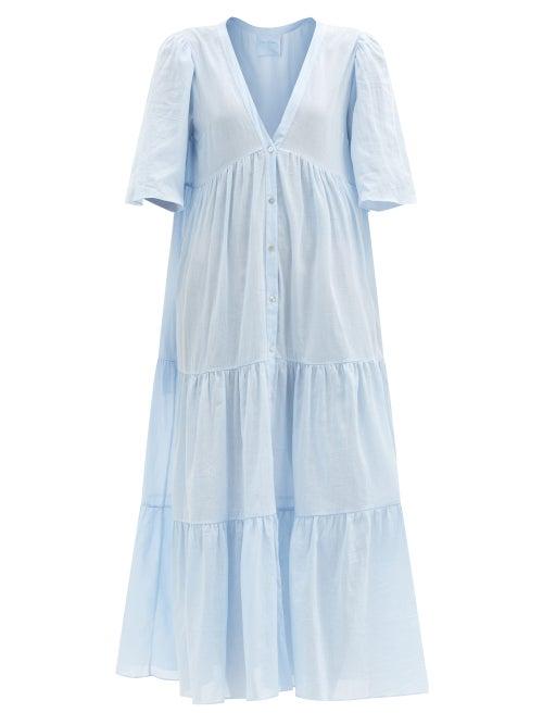 Matchesfashion.com Loup Charmant - Symi Tiered Organic-cotton Maxi Dress - Womens - Light Blue