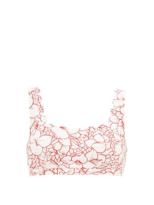 Matchesfashion.com Marysia - Palm Springs Scallop-edge Bikini Top - Womens - Red Print