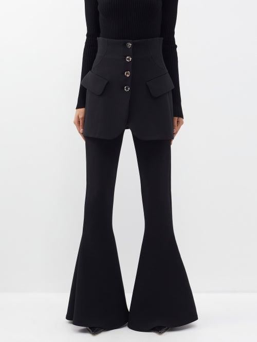 A.w.a.k.e. Mode - Skirt-layered Crepe Flare Trousers - Womens - Black