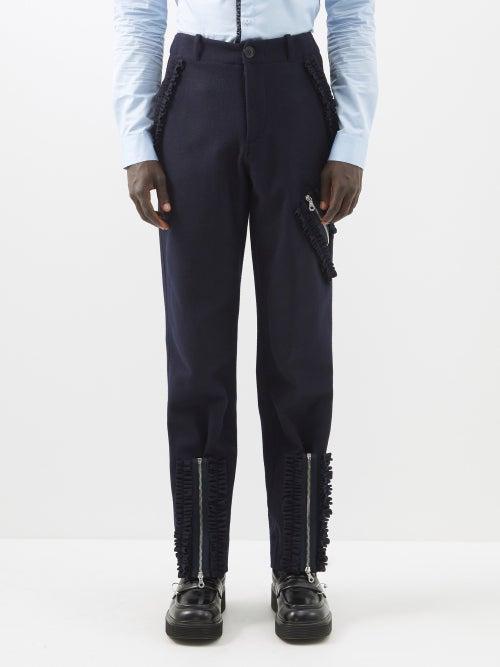 Molly Goddard - Franko Frill-trim Wool Suit Trousers - Mens - Navy