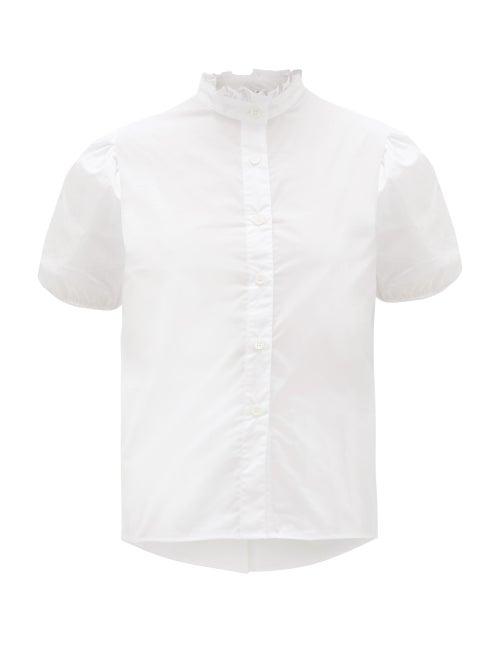Matchesfashion.com Thierry Colson - Vike Ruffled High-neck Cotton-poplin Shirt - Womens - White