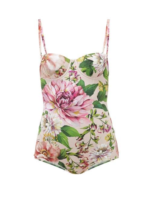 Matchesfashion.com Dolce & Gabbana - Balconette Peony-print Swimsuit - Womens - Pink Print