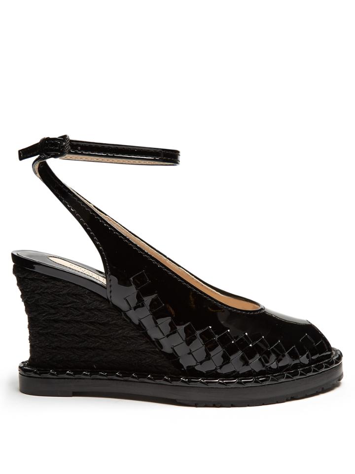 Bottega Veneta Intrecciato Patent-leather Espadrille Wedge Pumps