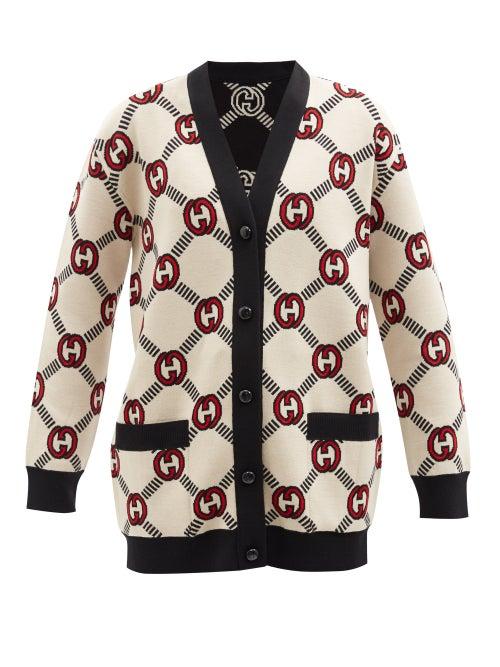 Gucci - Gg-jacquard Wool-blend Cardigan - Womens - Ivory Multi