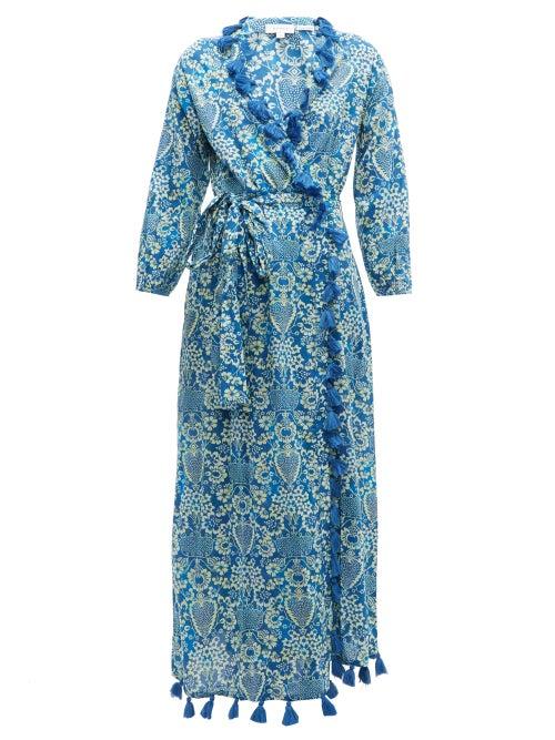 Matchesfashion.com Rhode - Lena Tassel Trimmed Floral Print Cotton Dress - Womens - Blue Print