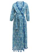 Matchesfashion.com Rhode - Lena Tassel Trimmed Floral Print Cotton Dress - Womens - Blue Print