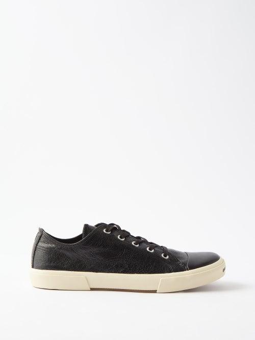 Balenciaga - Paris Crinkled-leather Trainers - Mens - Black White