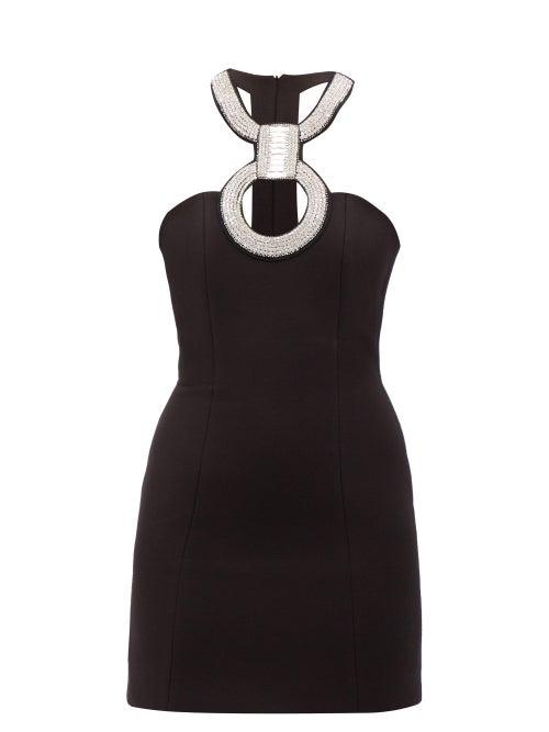 David Koma - Crystal-embellished Cutout Halterneck Mini Dress - Womens - Black