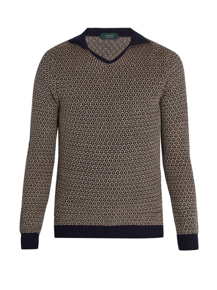 Zanone Open-neck Marl-weave Sweater