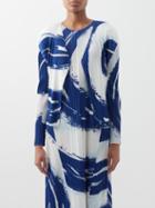 Pleats Please Issey Miyake - Technical-pleated Abstract-print Jacket - Womens - Blue Multi