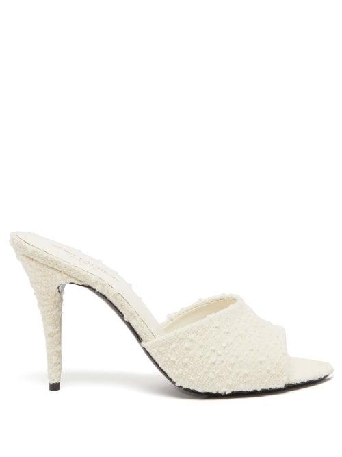Saint Laurent - La 16 Boucl-tweed Mules - Womens - White
