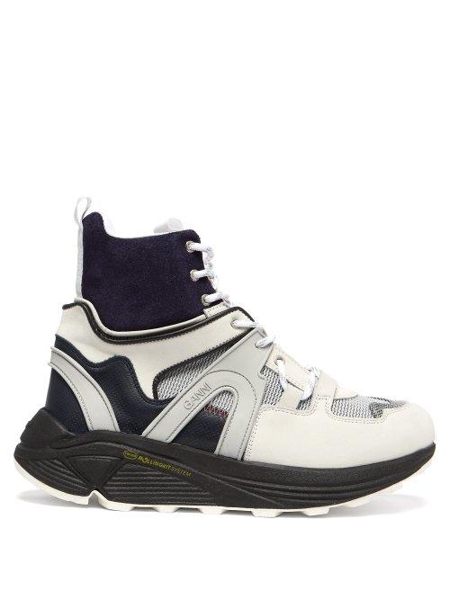 Matchesfashion.com Ganni - Brooklyn High Top Leather Trainers - Womens - Black White