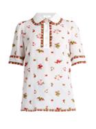 Andrew Gn Floral-embroidered Silk-blend Polo Shirt