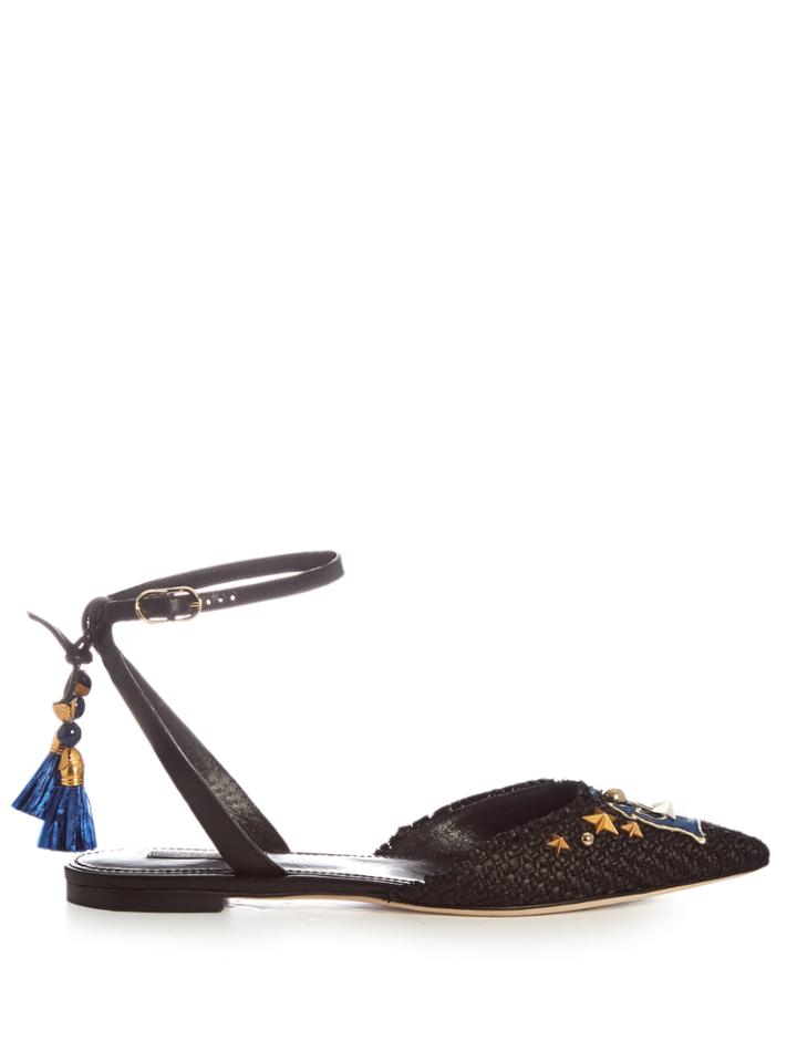 Dolce & Gabbana Anchor-appliqu Embellished Raffia Flats