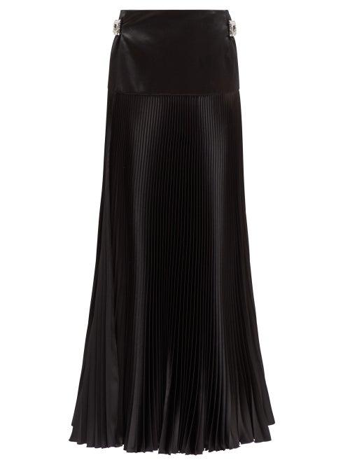 Matchesfashion.com Alexandre Vauthier - Crystal Buckle Pleated Satin Skirt - Womens - Black