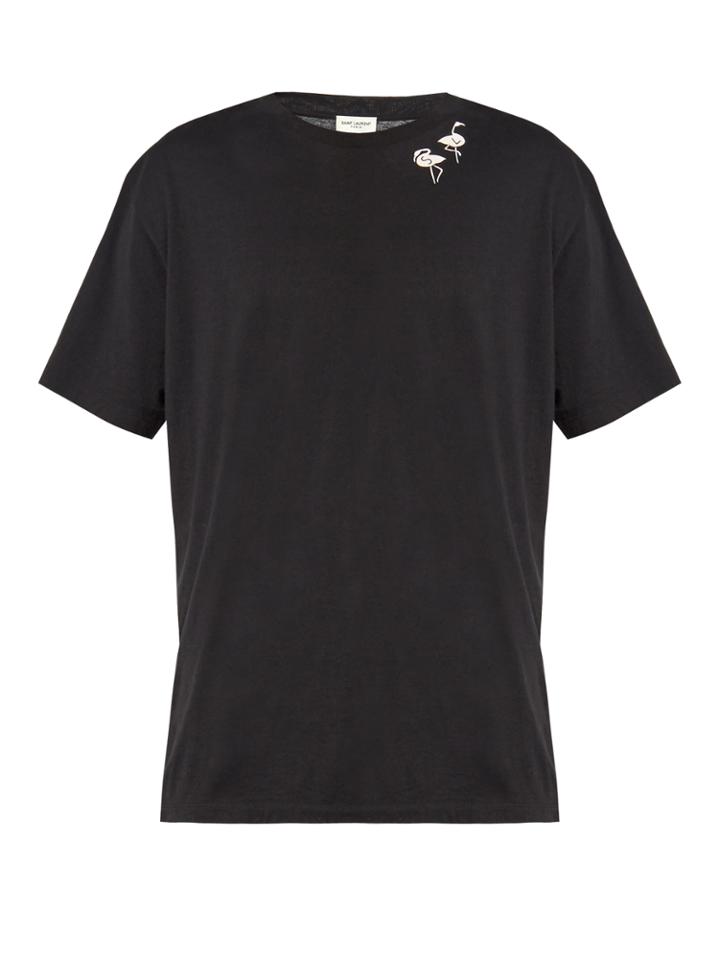 Saint Laurent Flamingo-print Crew-neck Jersey T-shirt