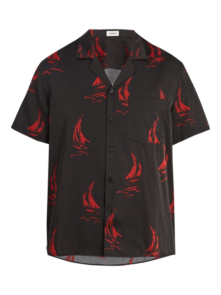 Commas Sail-boat Print Silk-blend Shirt