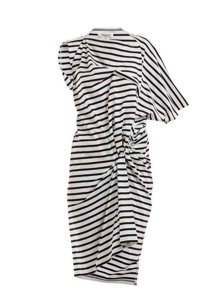 Junya Watanabe Striped Asymmetric Gathered Cotton-jersey Dress