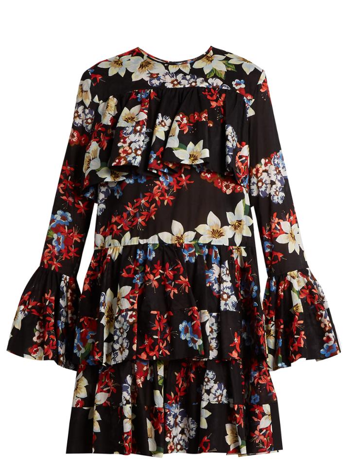 Msgm Floral-print Tiered-hem Cotton Dress