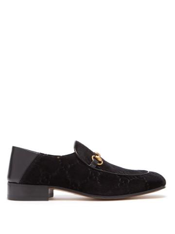 Matchesfashion.com Gucci - Mister Gg Supreme Logo Jacqaurd Velvet Loafers - Mens - Black