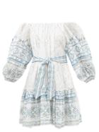 Juliet Dunn - Mosaic Off-the-shoulder Embroidered Cotton Dress - Womens - White Blue