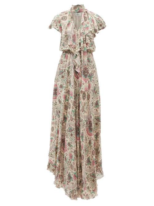 Ladies Rtw Etro - Scarf-neck Paisley-print Silk-georgette Maxi Dress - Womens - Cream Multi