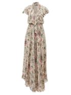 Ladies Rtw Etro - Scarf-neck Paisley-print Silk-georgette Maxi Dress - Womens - Cream Multi