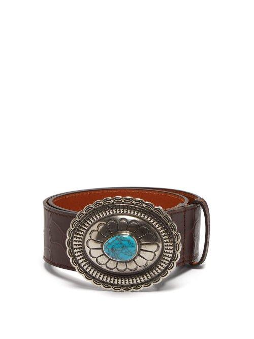 Matchesfashion.com Etro - Crocodile Effect Leather Belt - Womens - Brown