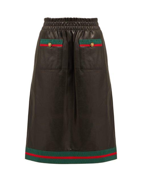 Matchesfashion.com Gucci - Grosgrain Trimmed Leather Skirt - Womens - Black