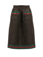 Matchesfashion.com Gucci - Grosgrain Trimmed Leather Skirt - Womens - Black