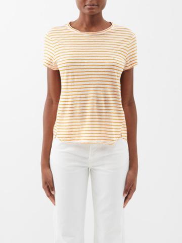 Frame - Easy True Striped Organic-linen T-shirt - Womens - Orange Multi