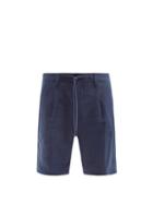 Mens Rtw Thom Sweeney - Pleated Slubbed-linen Hopsack Shorts - Mens - Dark Navy