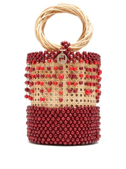 Matchesfashion.com Rosantica By Michela Panero - Cora Beaded Wicker Bucket Bag - Womens - Burgundy Multi