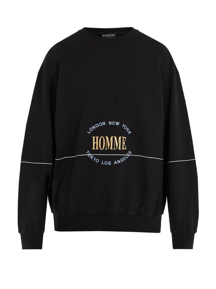Balenciaga Text-embroidered Cotton Sweatshirt