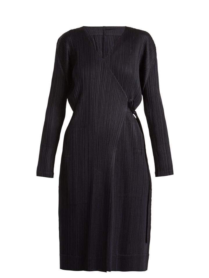 Pleats Please Issey Miyake V-neck Wrap-style Pleated Robe Coat