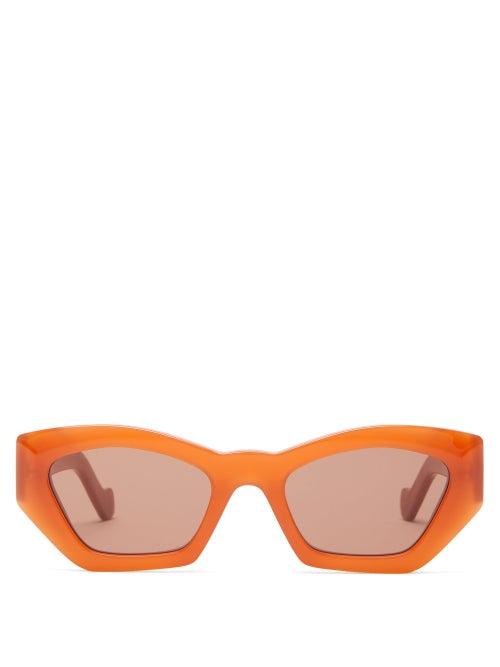 Matchesfashion.com Loewe - Geometric Cat Eye Acetate Sunglasses - Womens - Orange