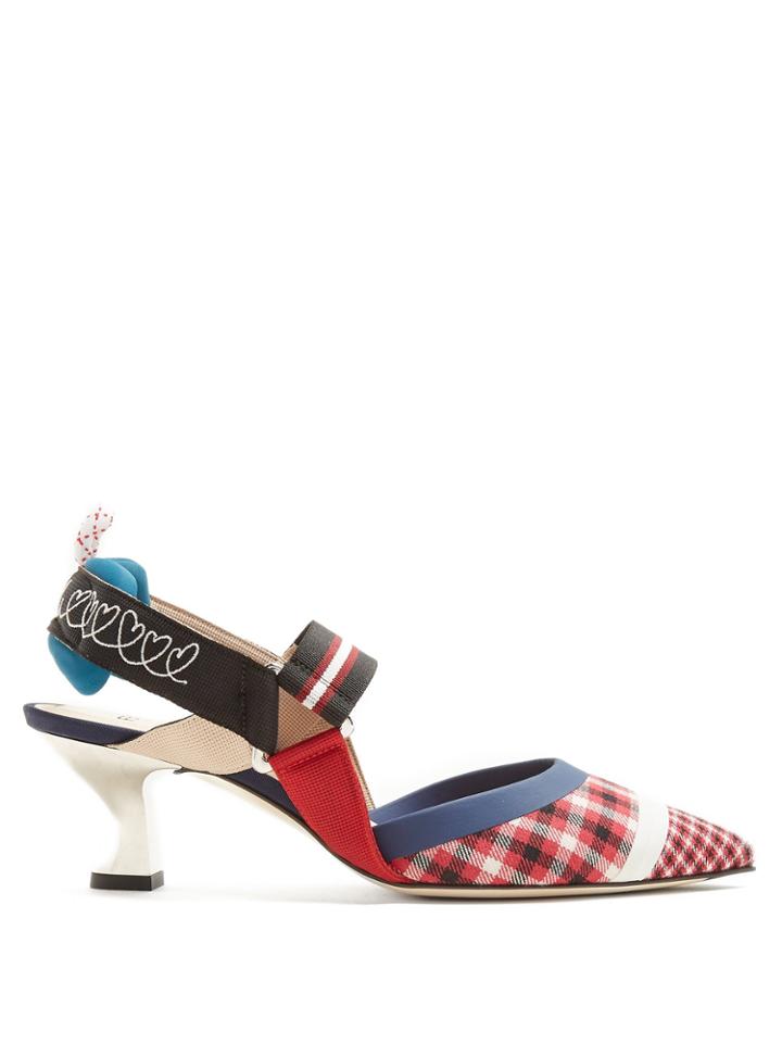 Fendi Check And Jacquard Slingback Pumps