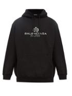 Matchesfashion.com Balenciaga - Crest Logo Print Cotton Hooded Sweatshirt - Mens - Black