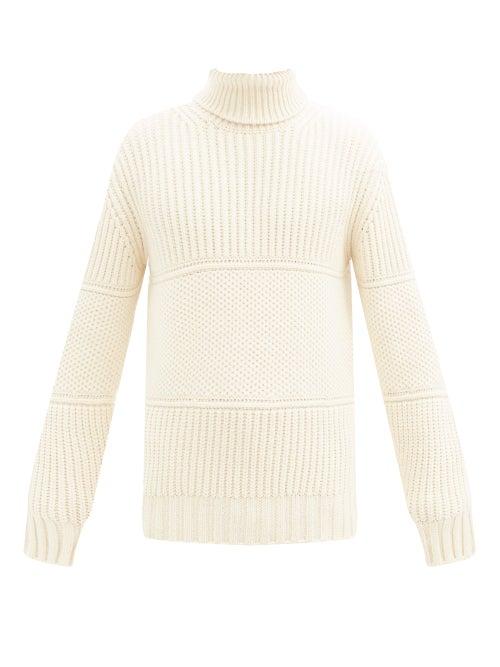 Matchesfashion.com Officine Gnrale - Roll-neck Contrast-knit Wool-blend Sweater - Mens - Cream