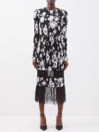 Jason Wu Collection - Lace-panelled Printed Silk Midi Dress - Womens - Black White