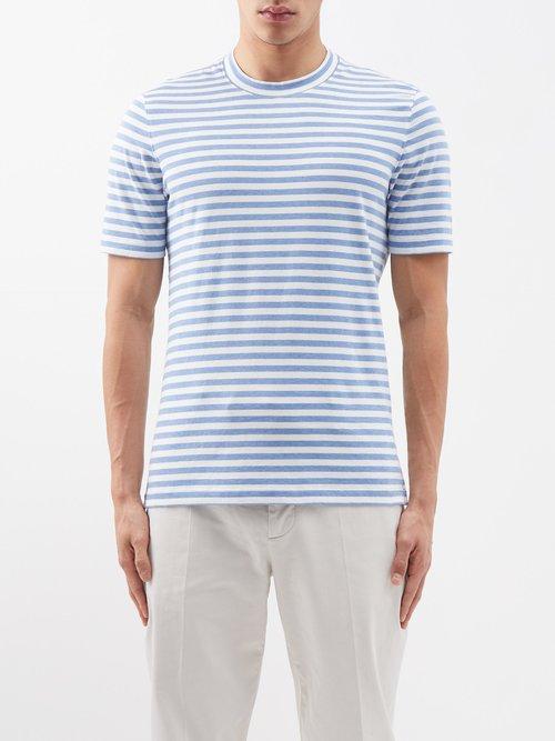 Brunello Cucinelli - Striped Cotton-jersey T-shirt - Mens - Blue Multi