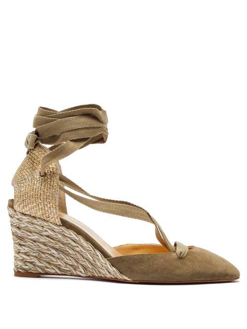 Matchesfashion.com Christian Louboutin - Nomia 70 Suede Wedge Espadrilles - Womens - Grey