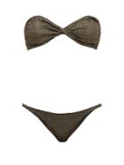 Matchesfashion.com Lisa Marie Fernandez - Alexia Metallic Bandeau Bikini - Womens - Black Gold