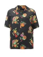 Matchesfashion.com Edward Crutchley - Cuban-collar Fruit-print Silk-satin Shirt - Mens - Black Multi