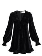 Saint Laurent - V-neck Velvet Mini Dress - Womens - Black