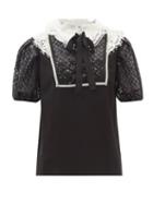 Self-portrait - Embellished Lace And Crepe Top - Womens - Black