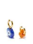 Ladies Jewellery Timeless Pearly - Mismatched Evil Eye 24kt Gold-plated Hoop Earrings - Womens - Blue Multi